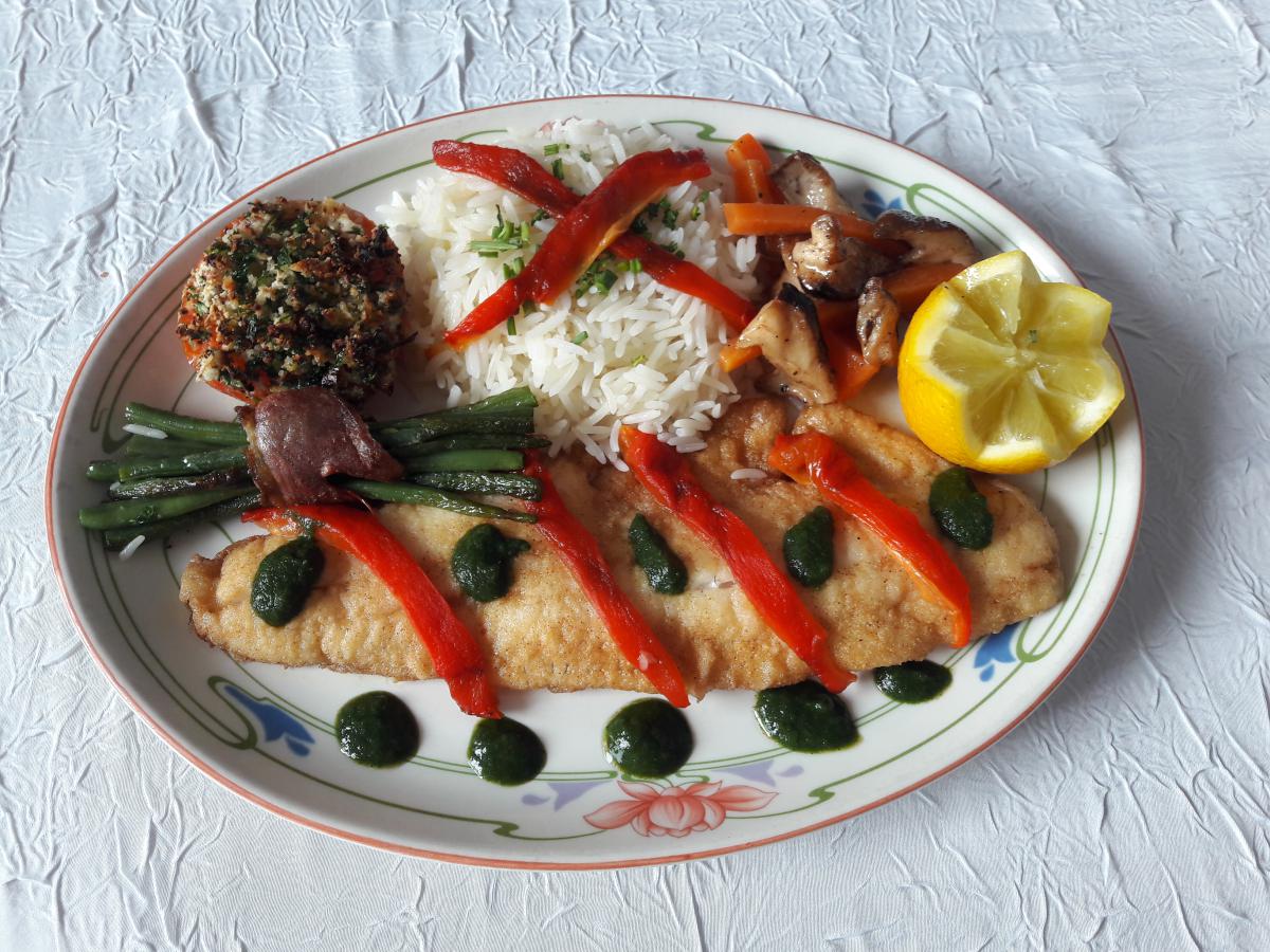 filet de sandre roti et ses légumes